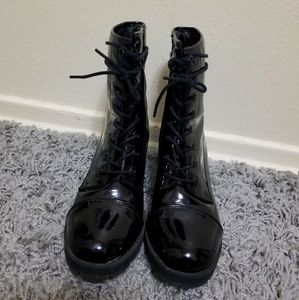 Patent Leather Heeled Combat Boots